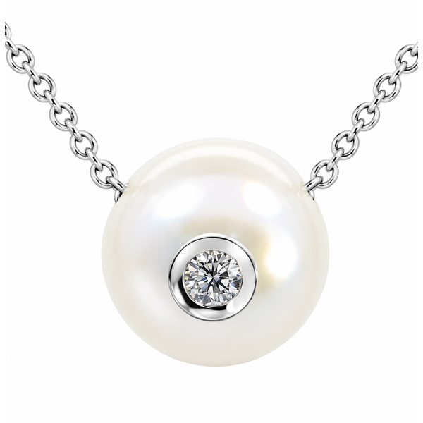 14K White Gold Diamond and White Pearl Pendant Ace Of Diamonds Mount Pleasant, MI