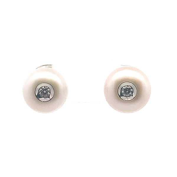 14K White Gold Galatea Diamond and White Pearl Stud Earrings Image 2 Ace Of Diamonds Mount Pleasant, MI