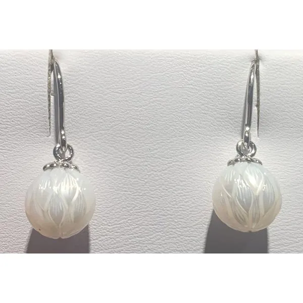 14K White Gold Galatea Carved Cultured Pearl Drop Daisy Earrings Ace Of Diamonds Mount Pleasant, MI
