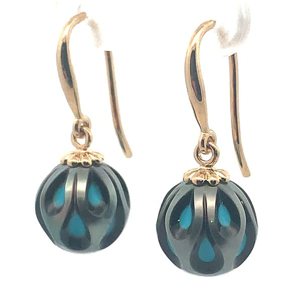 14K Yellow Gold Tahitian Pearl Dangle Earrings Image 3 Ace Of Diamonds Mount Pleasant, MI