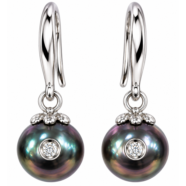 14K White Gold Black Pearl Earrings Ace Of Diamonds Mount Pleasant, MI