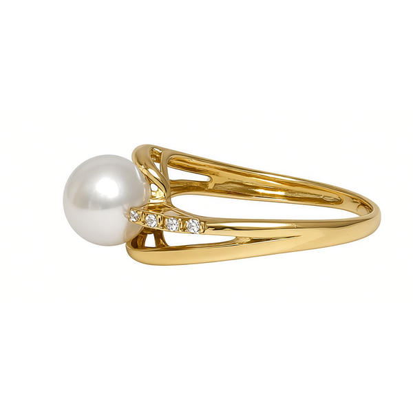14K Yellow Gold Pearl Ring with Diamonds Image 2 Ace Of Diamonds Mount Pleasant, MI
