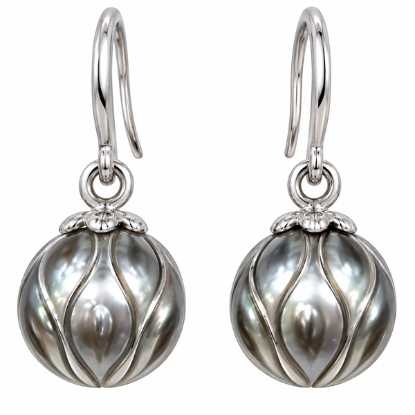 14K White Gold Galatea Carved Pearl Earrings Ace Of Diamonds Mount Pleasant, MI