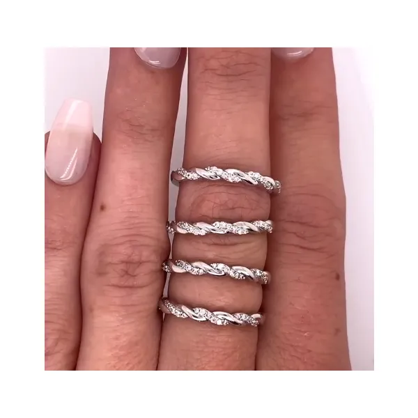 14K White Gold Wedding Band Size 7 With 21= 0.13 CTTW Rou...