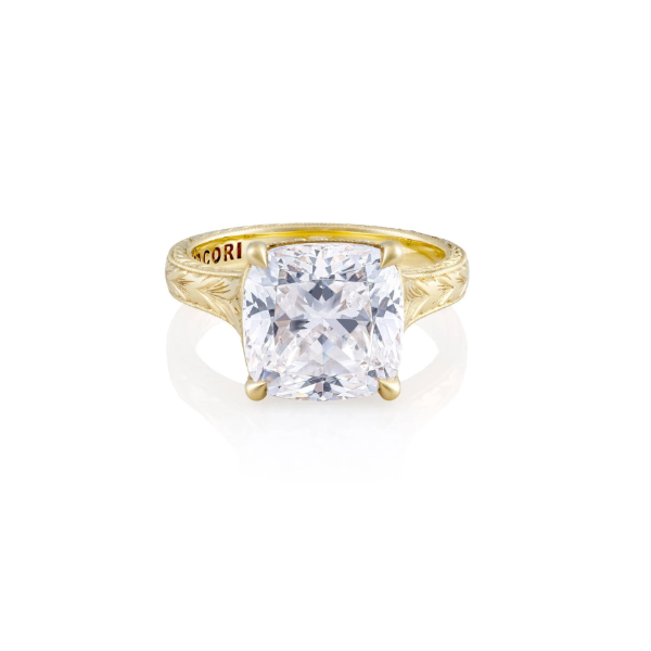 Wheat Hand Engraved Wide Band Cushion Solitaire Engagement Ring Aires Jewelers Morris Plains, NJ