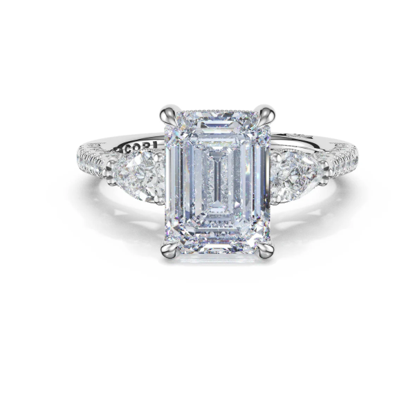 Tacori 3-Stone Pear Diamond Side Emerald  Engagement Ring Aires Jewelers Morris Plains, NJ