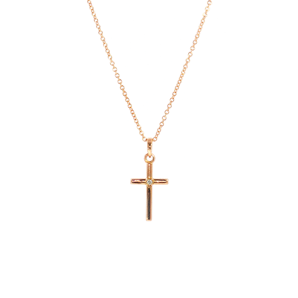 Rose Gold Cross Necklace Image 2 Aires Jewelers Morris Plains, NJ