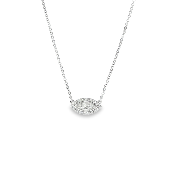 Aires Marquise Diamond Halo Necklace Image 2 Aires Jewelers Morris Plains, NJ