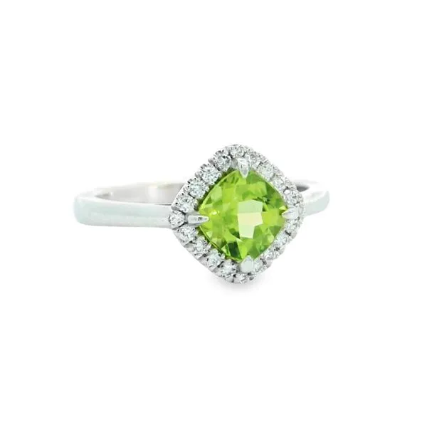 Aires Peridot Diamond Halo Ring Image 2 Aires Jewelers Morris Plains, NJ