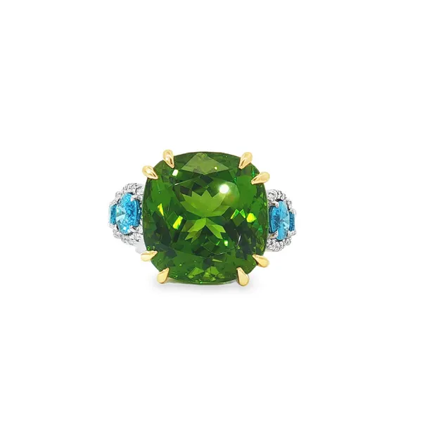 Aires Signature Peridot Blue Zircon and Diamond Ring Aires Jewelers Morris Plains, NJ