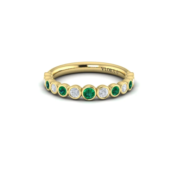 Bezel Set Diamond and Emerald Ring Aires Jewelers Morris Plains, NJ