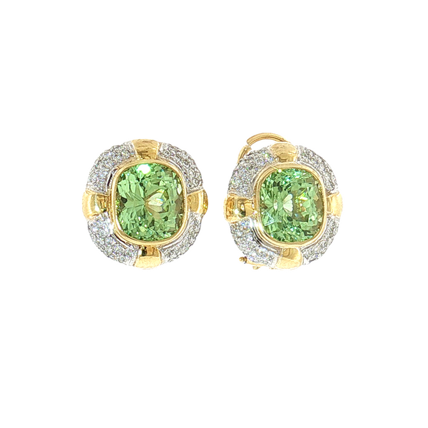 Aires Signature Two Tone Diamond and Green Garnet Earrings Image 2 Aires Jewelers Morris Plains, NJ