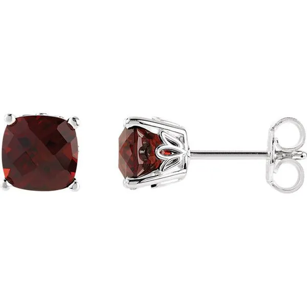 Gold Garnet Cushion Studs Aires Jewelers Morris Plains, NJ