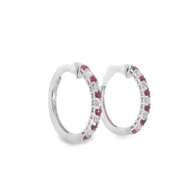 Diamond and Sapphire Hoop Earrings Image 2 Aires Jewelers Morris Plains, NJ