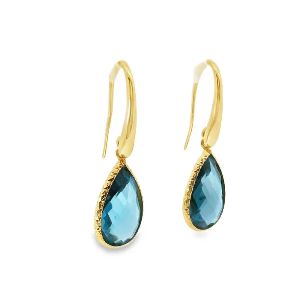 Gold Blue Topaz Drop Earrings Image 2 Aires Jewelers Morris Plains, NJ