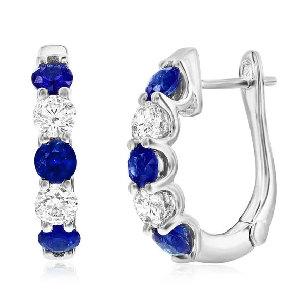 Diamond and Sapphire Huggie Hoops Aires Jewelers Morris Plains, NJ