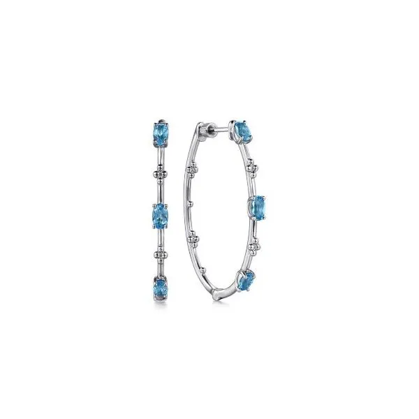 Gabriel & Co Sterling Silver Blue Topaz Hoops Aires Jewelers Morris Plains, NJ