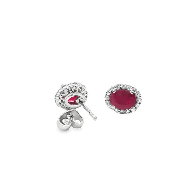 Diamond and Ruby Halo Stud Earrings Image 2 Aires Jewelers Morris Plains, NJ