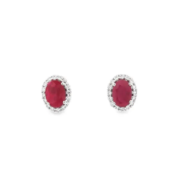 Diamond and Ruby Halo Stud Earrings Aires Jewelers Morris Plains, NJ