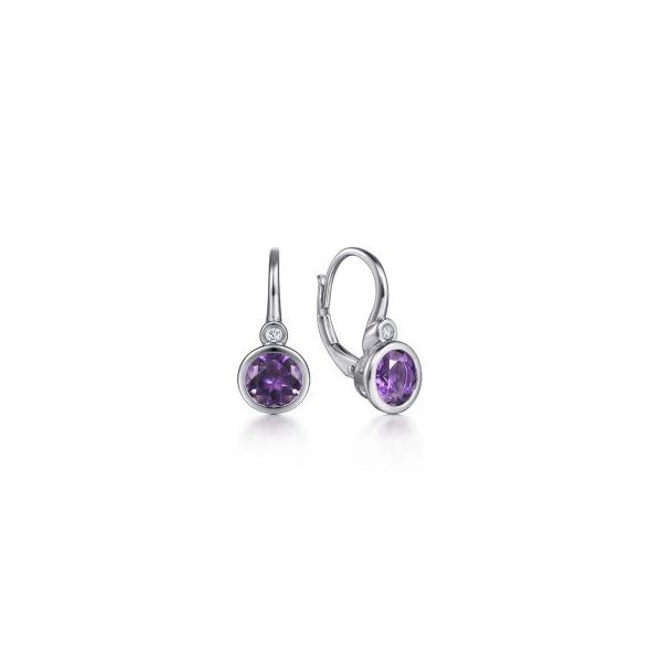 Gabriel & Co Sterling Silver Amethyst and Diamond Earrings Aires Jewelers Morris Plains, NJ