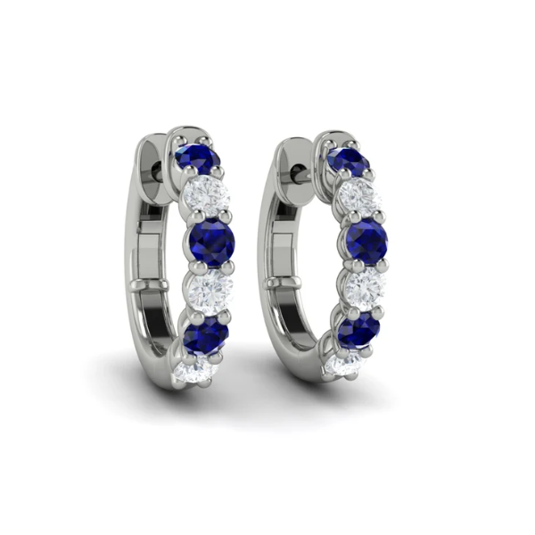 Vlora Diamond and Blue Sapphire Open Hoop Earrings Aires Jewelers Morris Plains, NJ