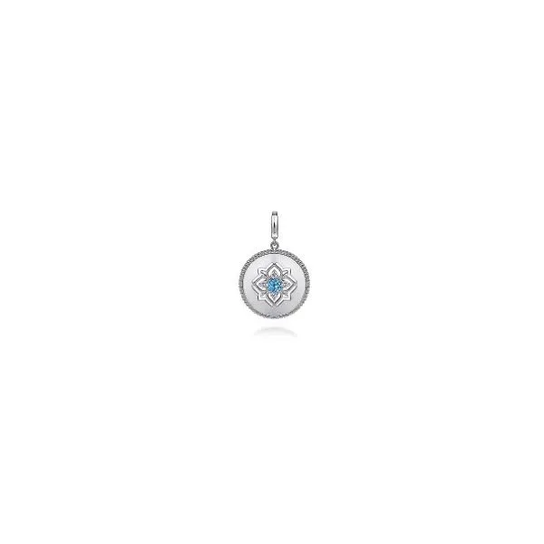 Gabriel & Co Sterling Silver Medallion Pendant with Blue Topaz Aires Jewelers Morris Plains, NJ