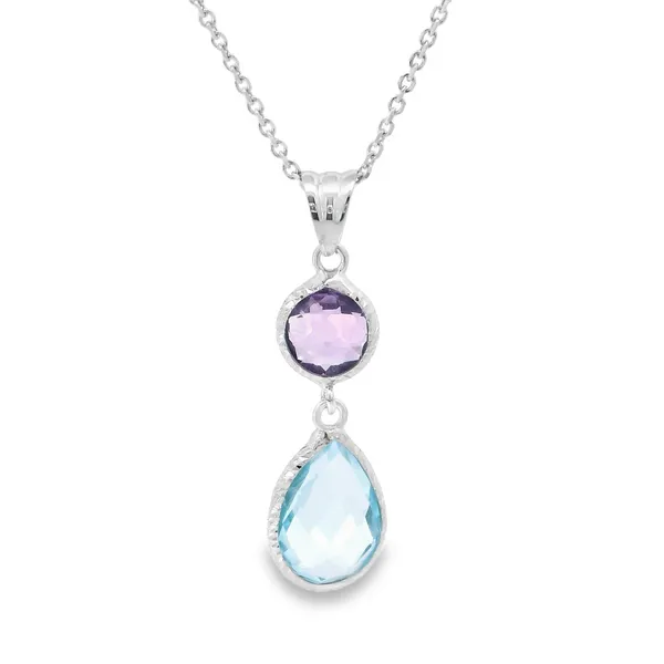 White Gold Amethyst and Blue Topaz Pendant Aires Jewelers Morris Plains, NJ