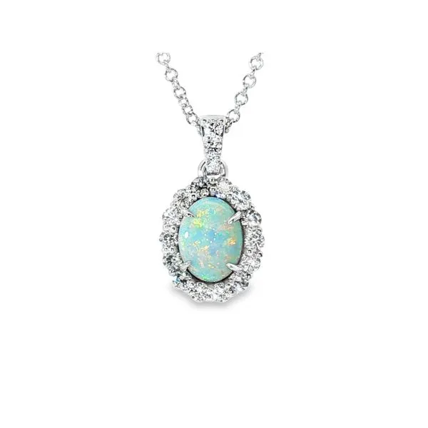 Aires Opal and Diamond Halo Pendant Image 2 Aires Jewelers Morris Plains, NJ