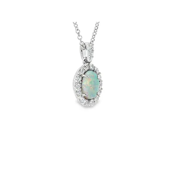 Aires Opal and Diamond Halo Pendant Image 3 Aires Jewelers Morris Plains, NJ