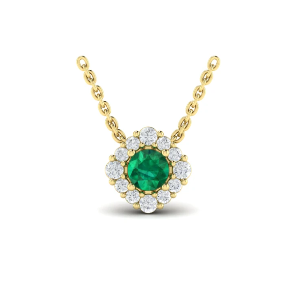 Diamond Halo and Round Emerald Center Pendant Aires Jewelers Morris Plains, NJ