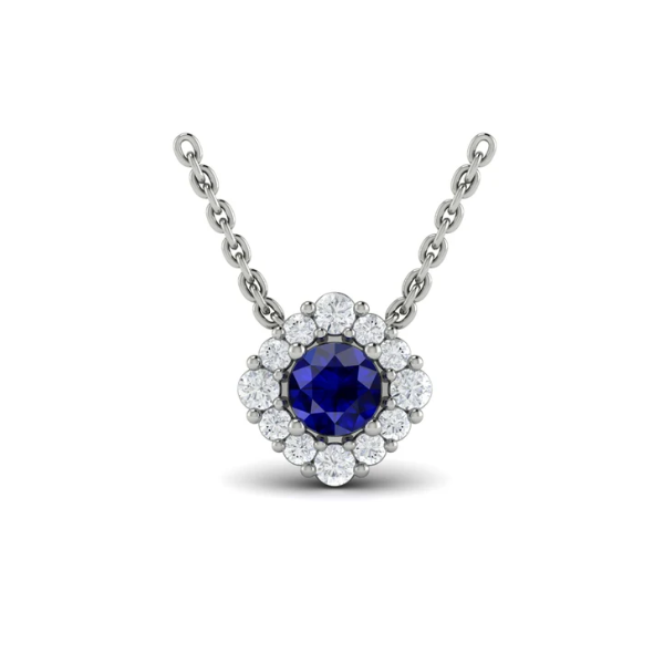 Diamond Halo and Round Sapphire Center Pendant Aires Jewelers Morris Plains, NJ