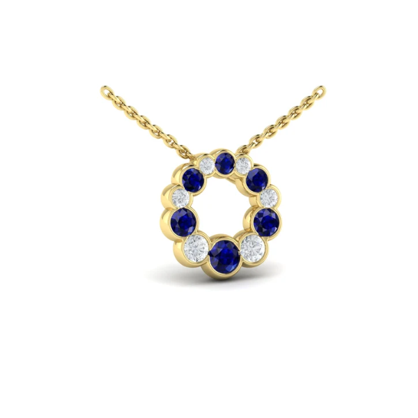 Diamond and Sapphire Circle Bezel Pendant Aires Jewelers Morris Plains, NJ