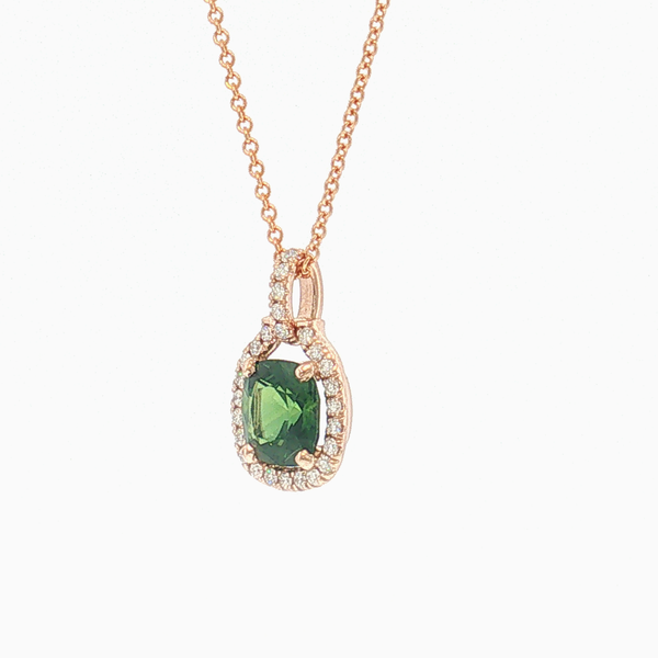 Rose Gold Diamond and Green Sapphire Pendant Image 2 Aires Jewelers Morris Plains, NJ