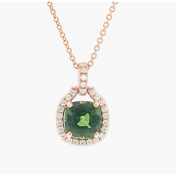 Rose Gold Diamond and Green Sapphire Pendant Aires Jewelers Morris Plains, NJ