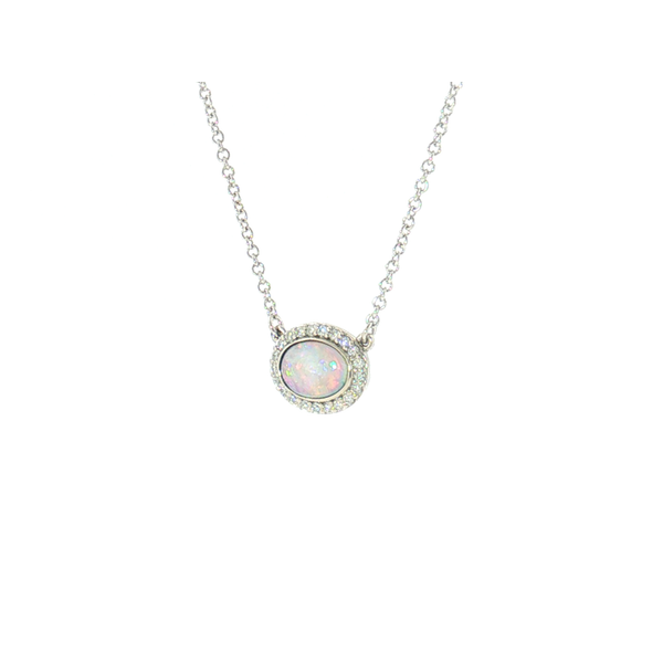 Aires Diamond and Opal Halo Pendant Image 2 Aires Jewelers Morris Plains, NJ