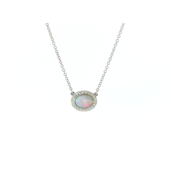 Aires Diamond and Opal Halo Pendant Aires Jewelers Morris Plains, NJ
