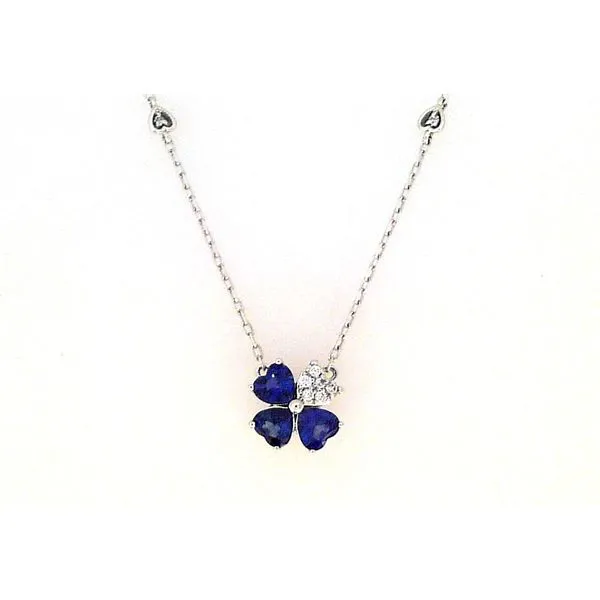 Diamond and Sapphire Clover Necklace Aires Jewelers Morris Plains, NJ