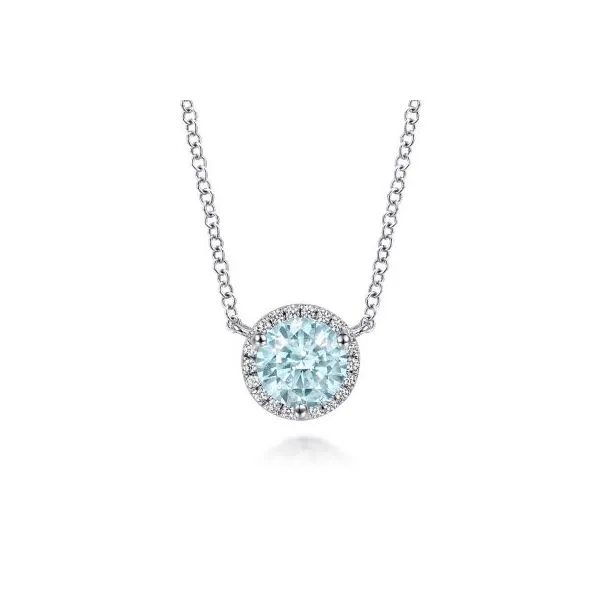 Gabriel & Co Diamond and Aquamarine Necklace Aires Jewelers Morris Plains, NJ