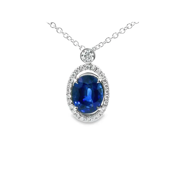 Aires Sapphire and Diamond Halo Aires Jewelers Morris Plains, NJ