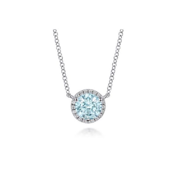 Gabriel & Co Diamond and Aquamarine Necklace Aires Jewelers Morris Plains, NJ