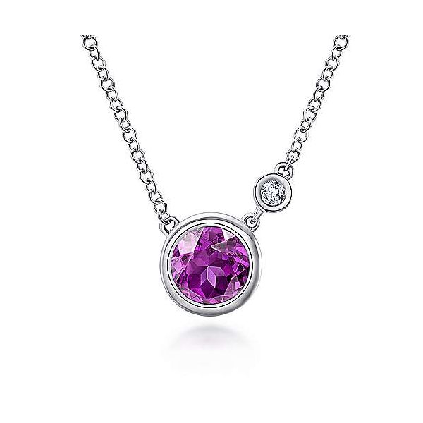 Gabriel & Co Silver Amethyst Bezel Penadant Aires Jewelers Morris Plains, NJ