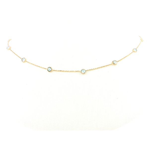 14K Yellow Gold Blue Topaz Station Necklace Aires Jewelers Morris Plains, NJ