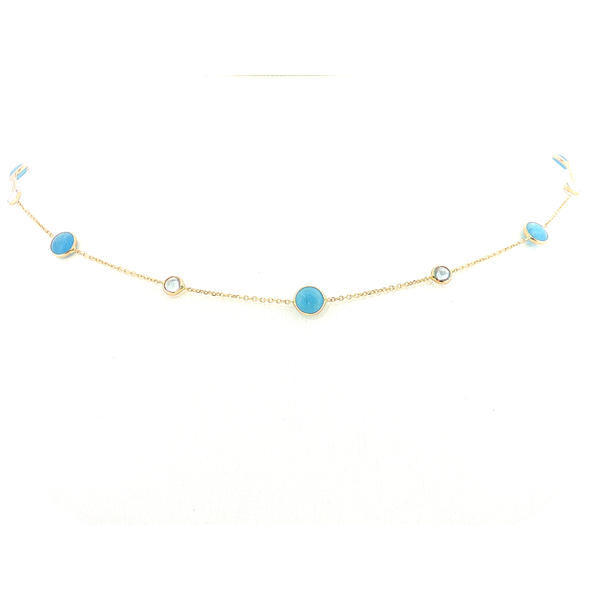 14K Yellow Gold Blue Quartz and Blue Topaz Necklace Image 2 Aires Jewelers Morris Plains, NJ