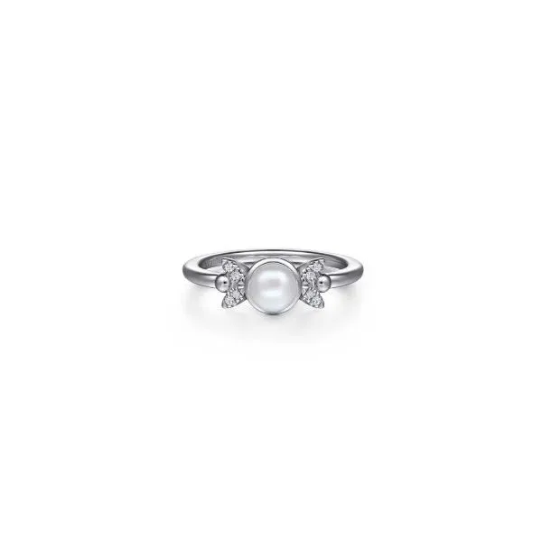 Gabriel & Co Silver Pearl and Diamond Ring Aires Jewelers Morris Plains, NJ