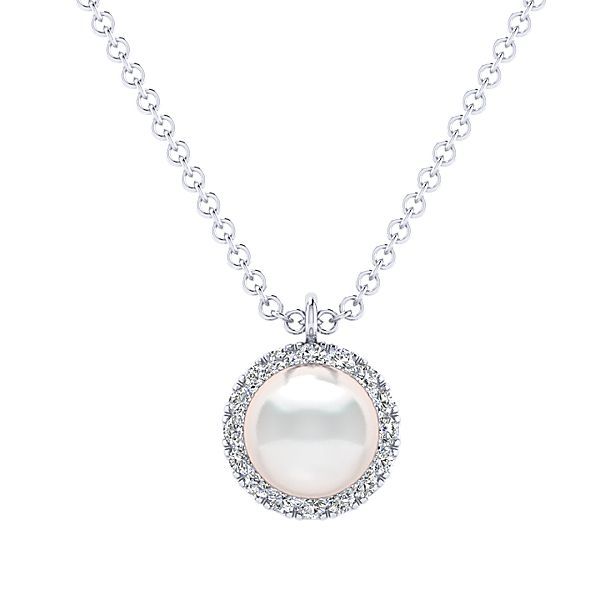 Gabriel & Co Diamond and Pearl Necklace Aires Jewelers Morris Plains, NJ