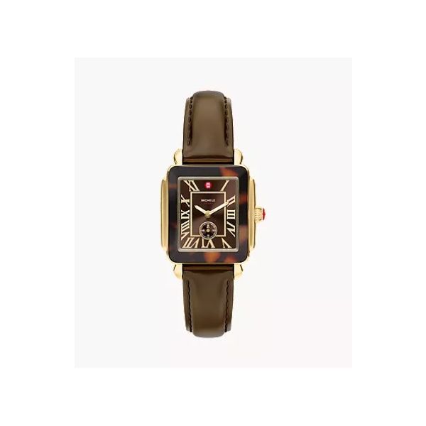 Michele Deco Sport Mid Tort Brown Leather Watch Aires Jewelers Morris Plains, NJ