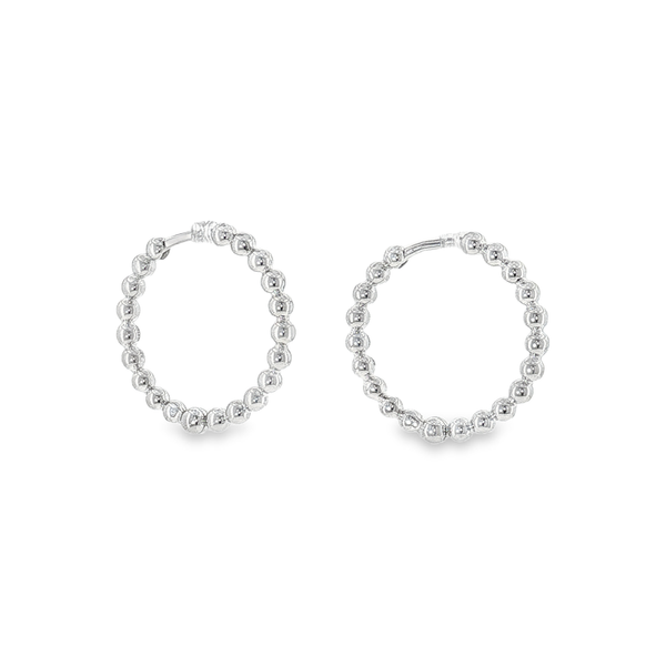 14K White Gold Beaded Hoop Earrings Image 2 Aires Jewelers Morris Plains, NJ