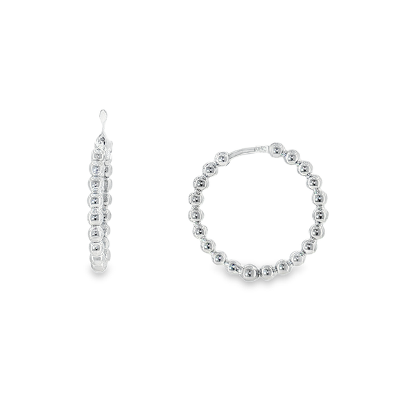 14K White Gold Beaded Hoop Earrings Aires Jewelers Morris Plains, NJ