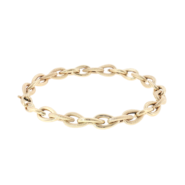 14K Yellow Gold Pear Link Textured Bracelet Aires Jewelers Morris Plains, NJ
