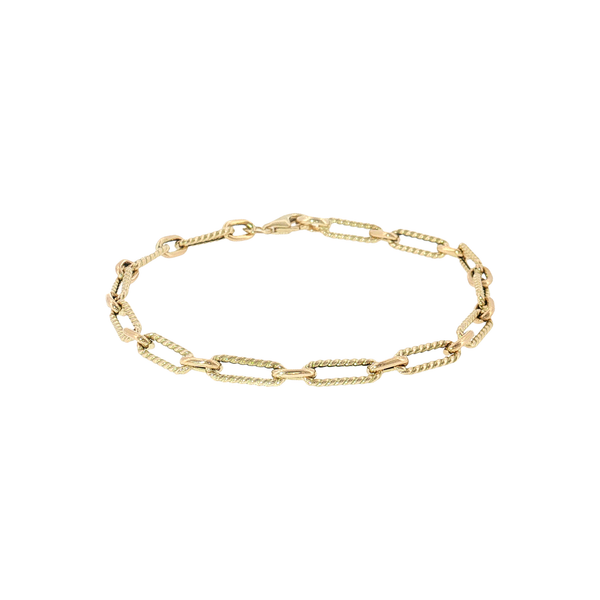 14K Yellow Gold Textured Paperclip Oval Link Bracelet Aires Jewelers Morris Plains, NJ
